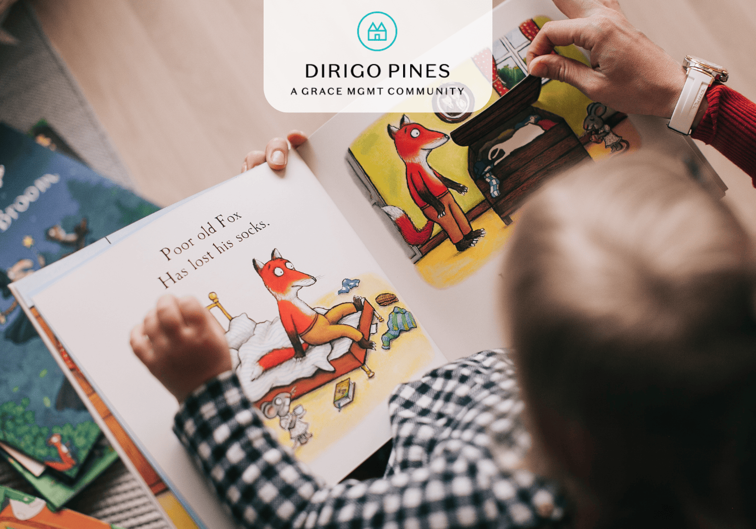 Dirigo Pines- Storytime - Dirigo Pines child being read a childrens book